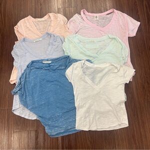 We The Free Set of 5 Tees Pale Pink, White, and Light Blue, Cobalt Blue & Coral